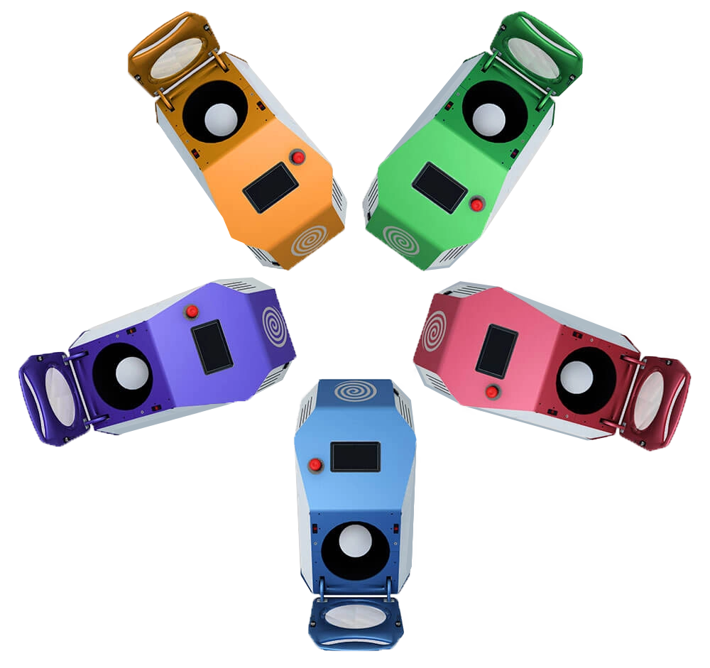 5 different colored FlackTeks arranged in a circle