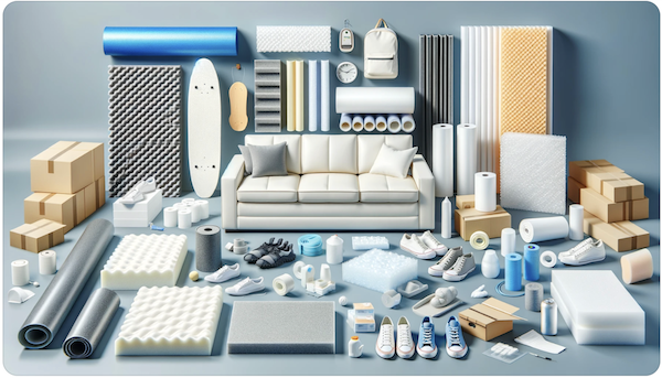 image showcasing a variety of products made with polyurethane foams.