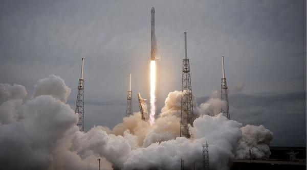 rocket launching into space.
